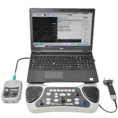 Laptop with medical equipment on a white background